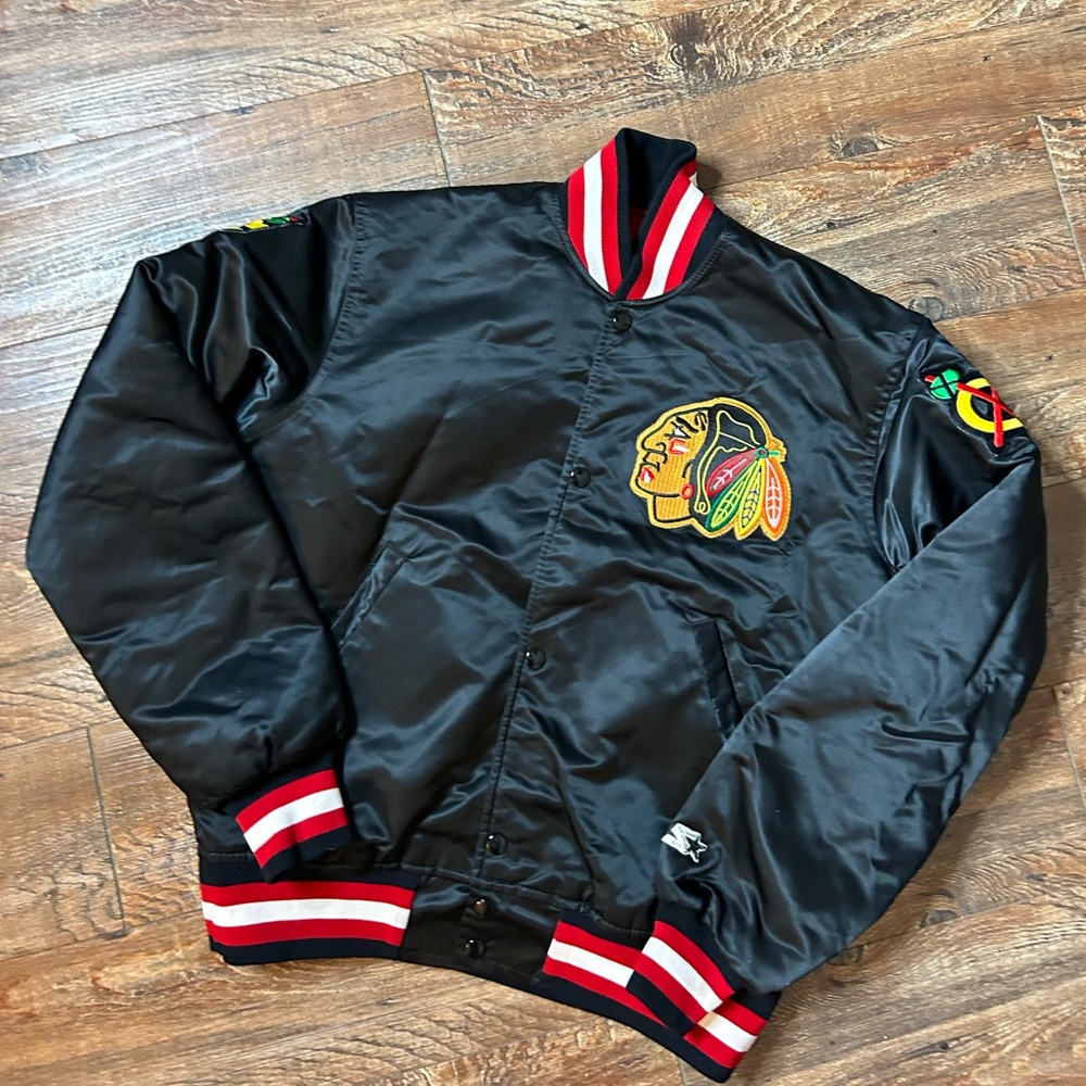 NHL Chicago Blackhawks satin vintage 90s Starter bomber Jacket coat